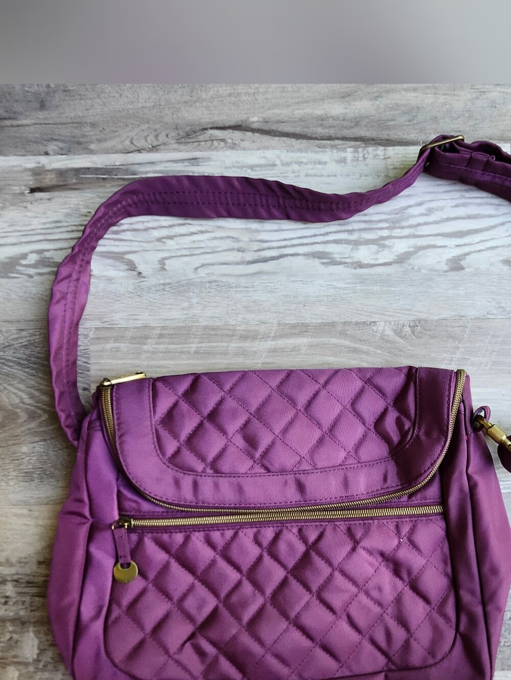 Travelon Purple Quilted Crossbody Bag NWOT Gold Hardware Travel Purse